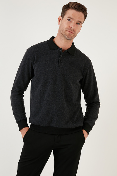 Buratti Cotton Regular Fit Buttoned Polo Collar Sweater Men's Sweater456211