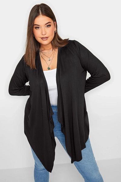 Stil Diva Large Size Seasonal Thin Cardigan with Asymmetric Cut - Front Closure Detail 134145