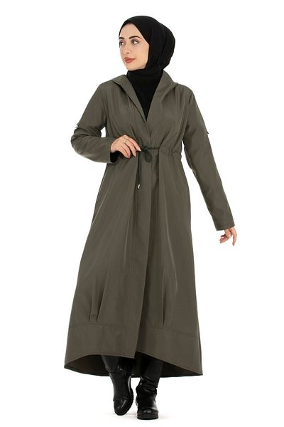 Sevitli Hooded Skirt Flounce Trench Coat-khaki