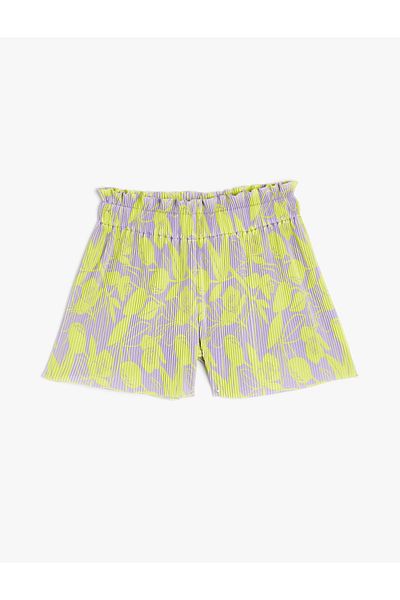 Koton Flower Patterned Pleated Shorts - Elastic Waist