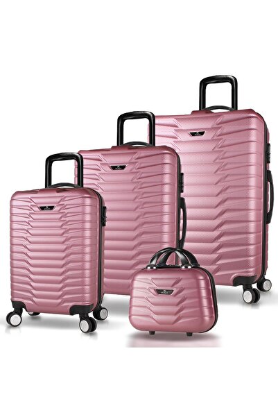 My Valice Croc Abs Kabin Orta Büyük ve Makyaj Boy Rose Gold 4'lü Travel Valiz Seti