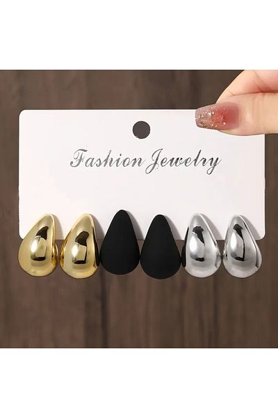 FASHİON JEWELRY طقم أقراط على شكل قلب نسائي مكون من 6 قطع على شكل قطرة ماء