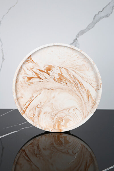 betonmall Mermer Desenli Sunum Tepsisi Yuvarlak Sunum Tabağı Sunumluk 28 Cm