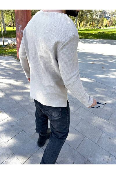 elkumoda Πουλόβερ Oversize Laser Cut Linen/Cotton Natural - Χωρίς Παγωτό