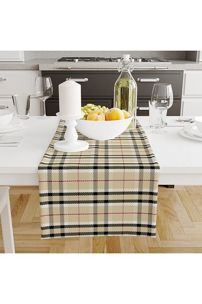 Else Dekor Διακοσμητικό κάλυμμα Runner με μοτίβο Gingham Ψηφιακό εμπριμέ, ανθεκτικό στους λεκέδες, χωρίς μουτζούρες 40x140cm