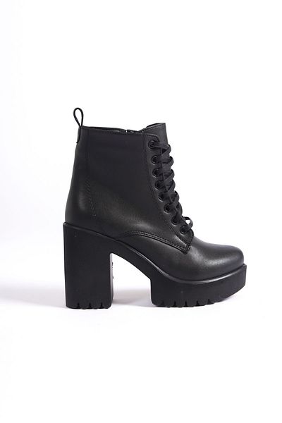 Shoesers Cizme impermeabile pentru femei cu platformă înaltă, cu toc, șlefuită, texturată, cu șireturi și fermoar