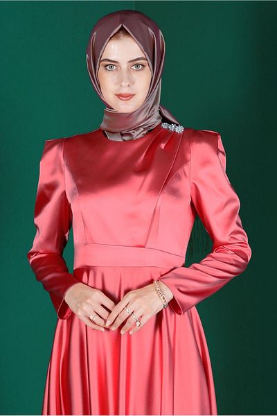 Alvina Satin Dress - Stone Detailed, Model 42872