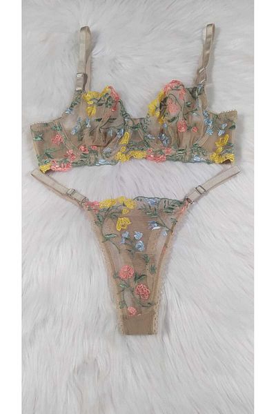 COLOR DE PIEL Women's Vision Baby Mouth Green 2-Piece Stylish Bra Set