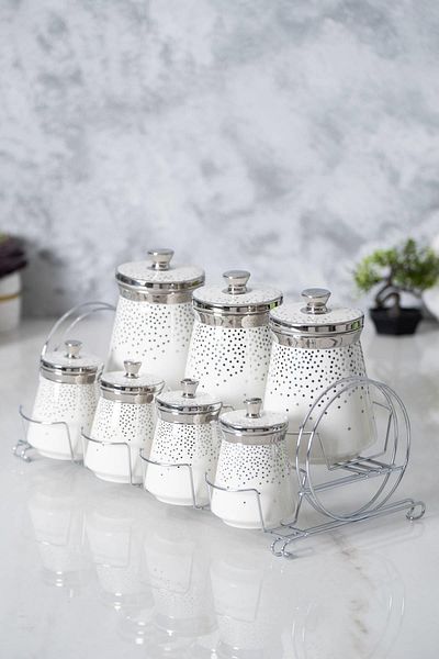 ACAR Fleur 8 Piece Silver Porcelain Spice Set