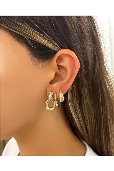 MELLS TAKI Elegant Modern Stylish - Triple Gorgeous Detailed Gold Earrings 316L Stainless Steel
