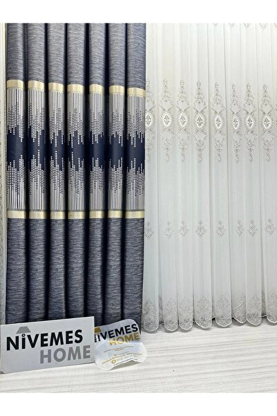 NİVEMESHOME Nivemeshome Amasra V-502 Blue 1/3 Close Pleated Curtain Apm - Fund