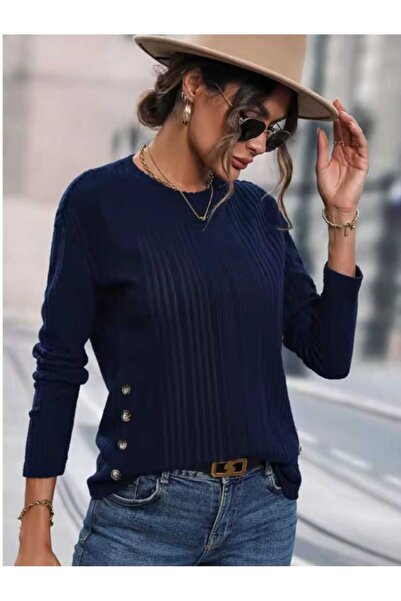 Kokosh moda Women's Button Detailed Stylish Knitwear Blouse