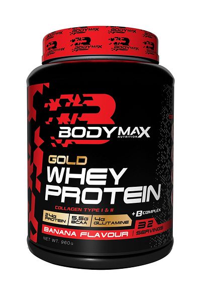 BODYMAX Gold Whey ProteIn - Banana Flavored, 960gr, 32 Serve Type, I and II Collegen (collagen)