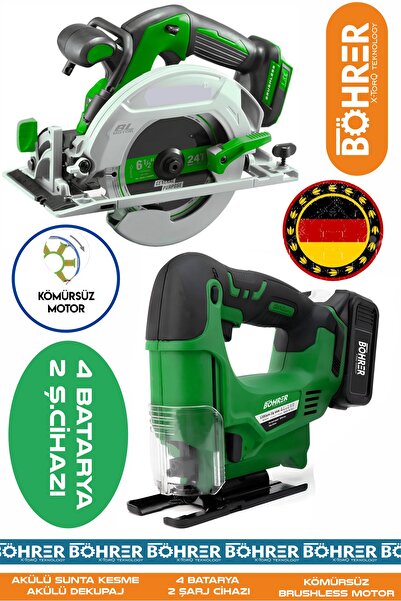 BÖHRER ALMAN GREEN SÜPER İKİLİ AKÜLÜ DEKUPAJ TESTERE VE AKÜLÜ 185MM SUNTA KES...