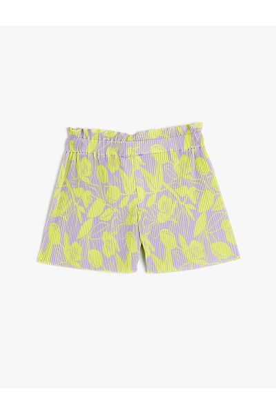 Koton Flower Patterned Pleated Shorts - Elastic Waist