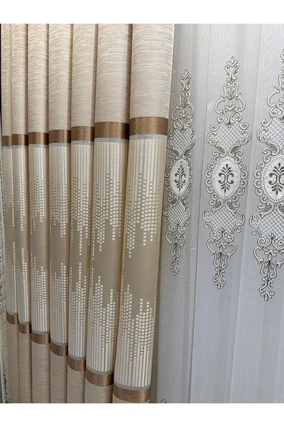 NİVEMESHOME Nivemeshome Amasra Ft614164 V-101 Cream 1/3 Close Pleated Background Curtain Apm