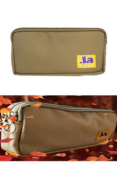 GLANCE Jazipp Premium Double Compartment Pencil Case Pen Bag Cream 22X12X4Cm