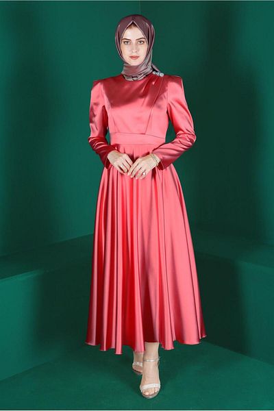 Alvina Satin Dress - Stone Detailed, Model 42872