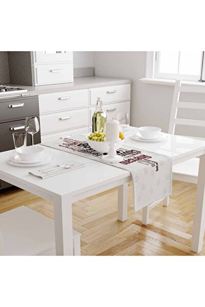 Else Dekor Coffee Scripts Πολύχρωμο μοτίβο ψηφιακής εκτύπωσης, ανθεκτικό στους λεκέδες, διακοσμητικό κάλυμμα Runner 40x140cm