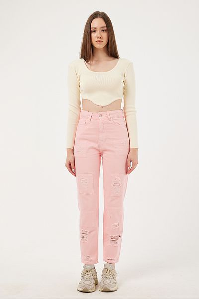 POODLE Pantaloni de denim cu detalii de uzură pentru femei