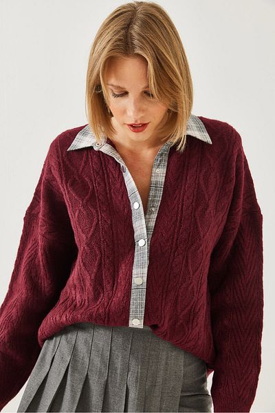 Bianco Lucci Women's Shirted Placket Knitwear Cardigan 241062 60251961