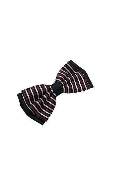 Brianze Black White Red Striped Pattern Bow Tie