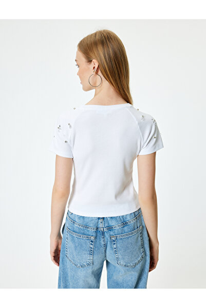 Koton Πέτρινο μπλουζάκι με λεπτομέρειες Camisole Crew Neck Raglan μανίκια Slim Fit