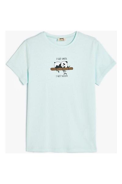 Koton Tricou din bumbac cu mânecă scurtă, cu imprimeu panda, cu decolteu rotund