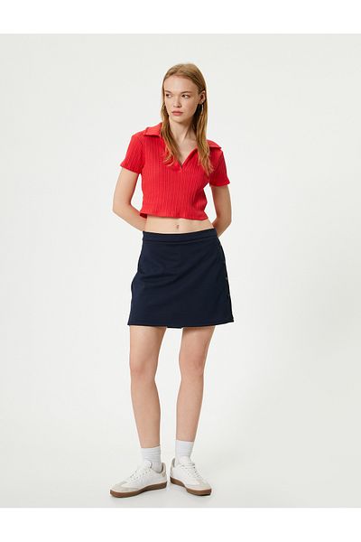 Koton Cotton Crop Polo Collar Short Sleeve Ribbed T-shirt