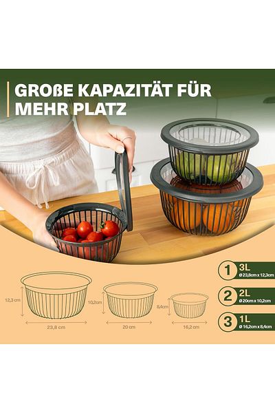 Viwares Polyline Schüssel mit Deckel – 3er Set in Grün (1, 2 und 3 Liter).