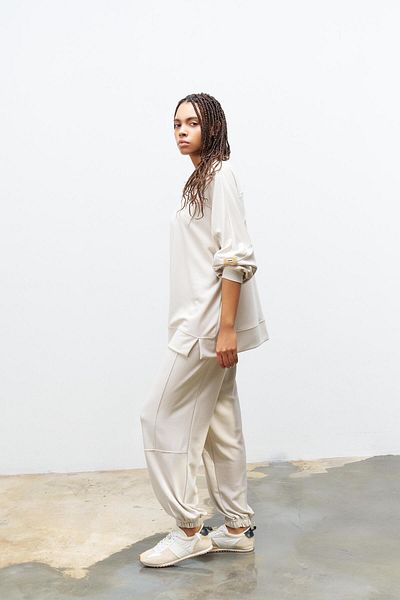 Basicpark Stone Color Women's Jogger Pants and Sleeves Label Detailed Modal Bottom Top Set