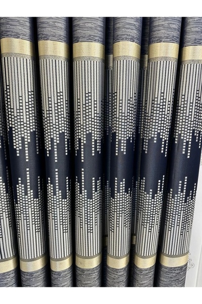 NİVEMESHOME Nivemeshome Amasra V-502 Blue 1/3 Close Pleated Curtain Apm - Fund