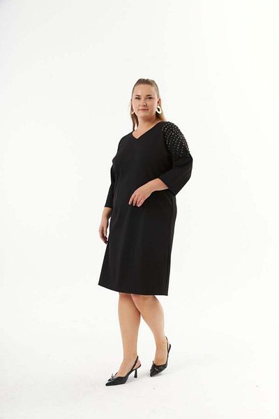 RMG Plus Size V-Neck Shoulder Stone Detail Dress