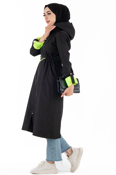 Sevitli Neon Trench Coat-black