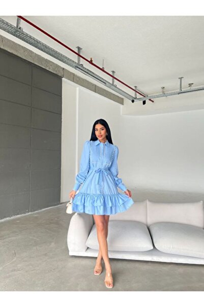 jennyfer garment İTHAL POPLİN KUMAŞ İNCİ TAŞ DETAYLI ELBİSE