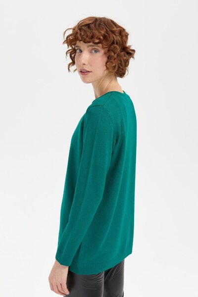 Desen Triko V-Neck Stoned Neck Patterned Women's Blouse - Base