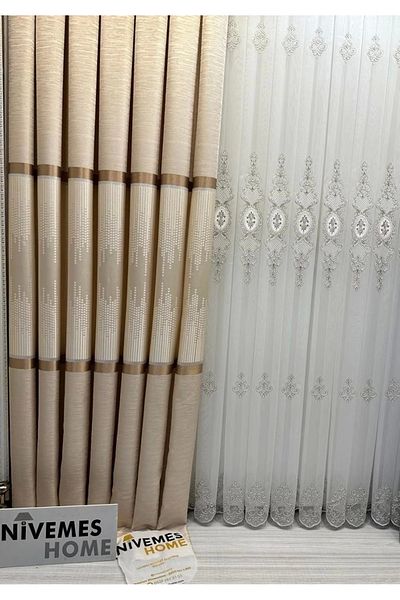 NİVEMESHOME Nivemeshome Amasra Ft614164 V-101 Cream 1/3 Close Pleated Background Curtain Apm