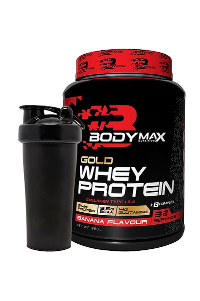 BODYMAX Gold Whey ProteIn - Banana Flavored, 960gr, 32 Serve Type, I and II Collegen (collagen)