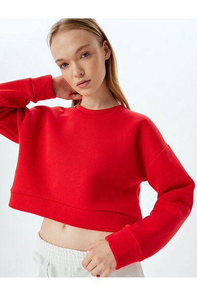 Koton Sportovní mikina Basic Crew Neck Crop - Raster Oversize