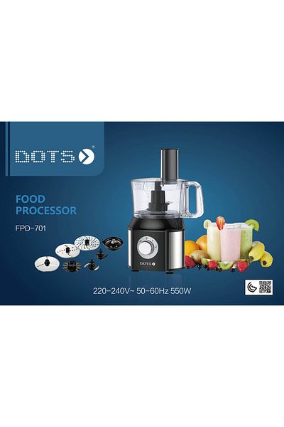 DOTS Multi-Functional Food Processor with Various Chopping Blades - 1 Liter - 550 Watt - Black