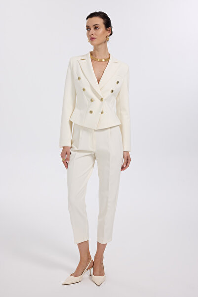 Ekol Double Breasted Collar Ornamental Buttoned Jacket