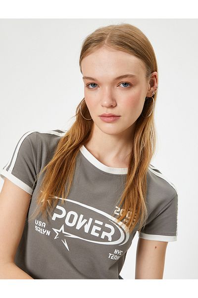 Koton College Slim Fit Crew Neck Striped Printed T-Shirt