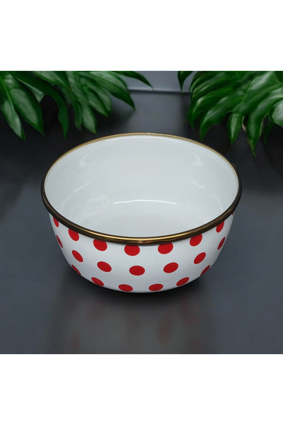 emaye market Enamel Gold Detail Polka Dot 14 cm Soup Bowl Convenience Snack Bowl