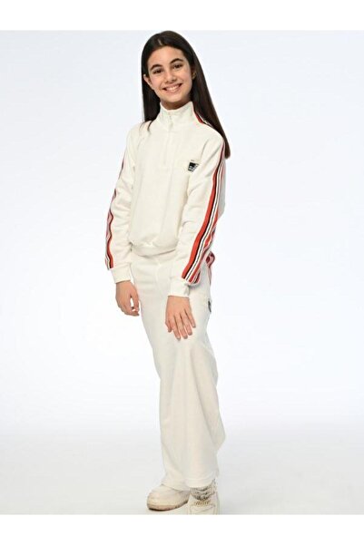 Marions Κοριτσίστικο φούτερ με μισό φερμουάρ με ριγέ μανίκια