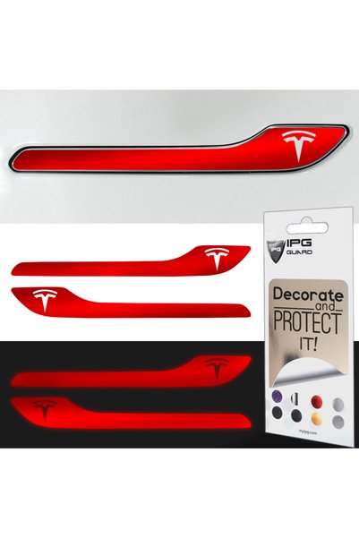 Ipg Tesla Model 3 - Y Için Özel Kesim Tesla Logolu Kapı Kolu REFLEKTİF Sticker Seti (4'lü Set)