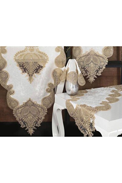 bursa çeyiz 5 Piece Velvet Living Room Set with Gold Detail