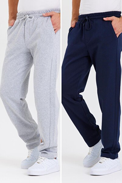 COMEOR Γκρι-ναυτικό μπλε πίσω τσέπη με ετικέτα Λεπτομερές ίσιο πόδι Ανδρικό β...