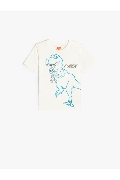 Koton Cotton Short Sleeve Dinosaur T-Shirt - Crew Neck