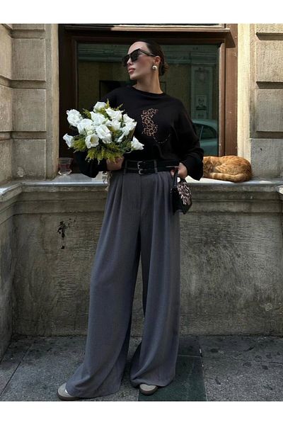 My Blog Anthracite Grace Belted Wide Leg Trousers - 300001