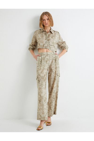 Koton Crop Shirt Langarm Viskose mit Cargotasche